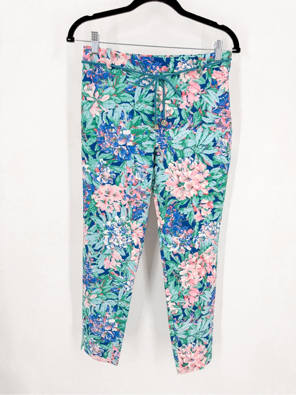 Zara Floral Ankle Cropped Pants in Pink & Teal